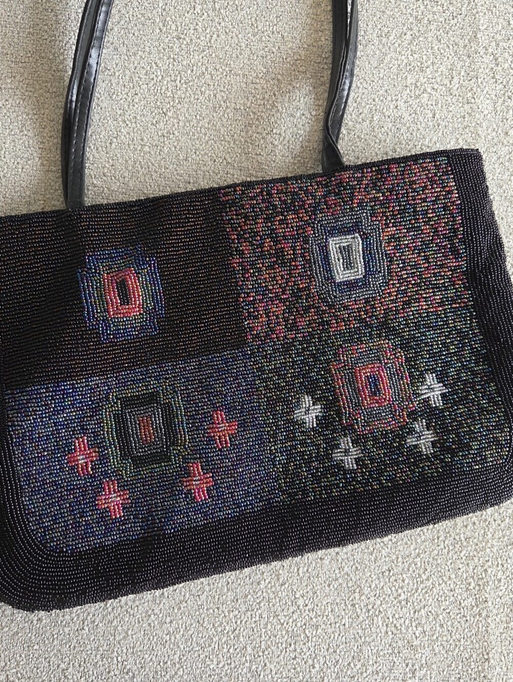 Another Y&S Original Vintage Beaded Tote Bag Multicolor Geometric Pattern